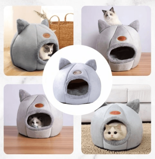 Pluszowa budka dla kota na zimę