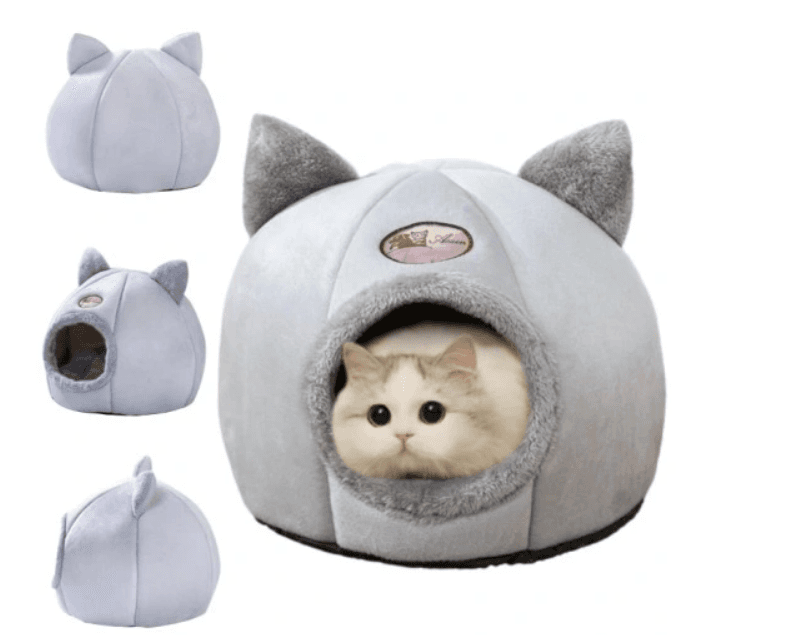 Pluszowa budka dla kota na zimę