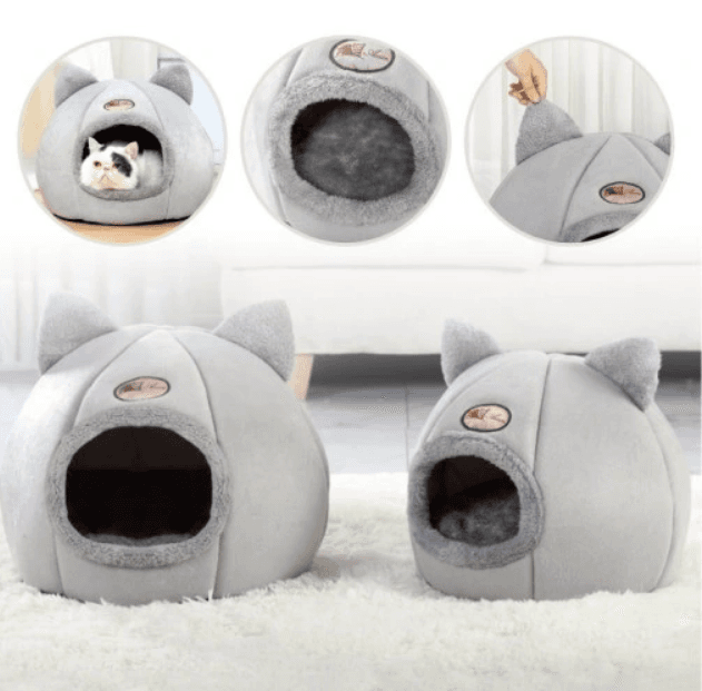 Pluszowa budka dla kota na zimę